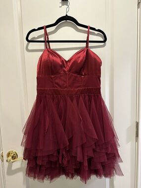 City Studio Wine Red Spaghetti Strap Dress